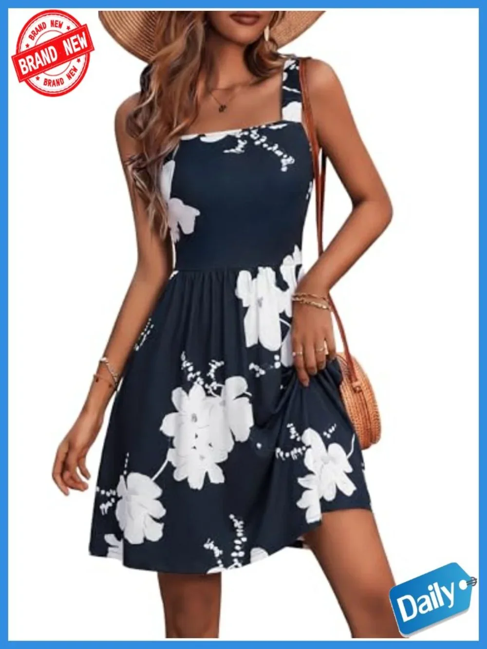 Square Neck Sleeveless A-Line Midi Dress with Pockets